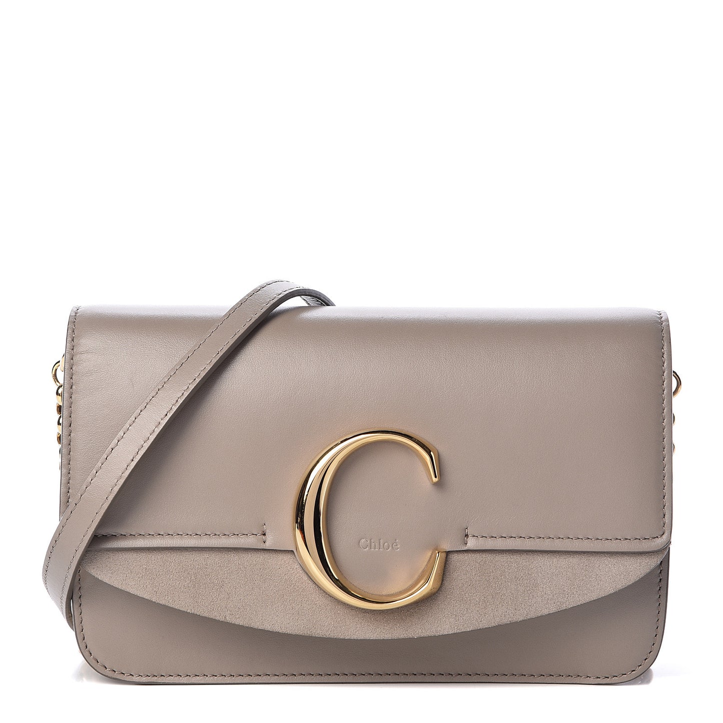 Calfskin Suede C Clutch With Chain Motty Grey