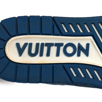Louis Vuitton Calfskin Embossed Monogram Denim Mens LV Trainer Sneakers 7.5 Blue 8 of 16