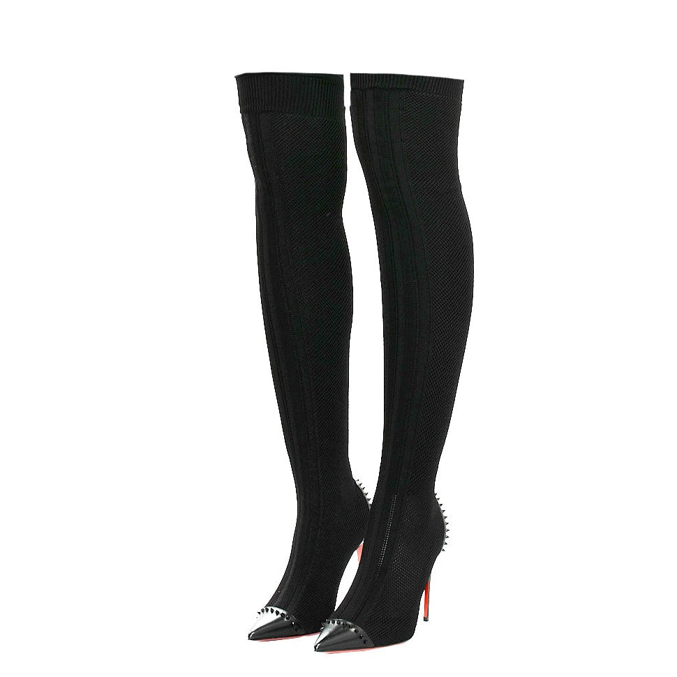 Christian Louboutin Fabric Souricette 100 Spiked Tall Sock Boots 38 Black 2 of 6