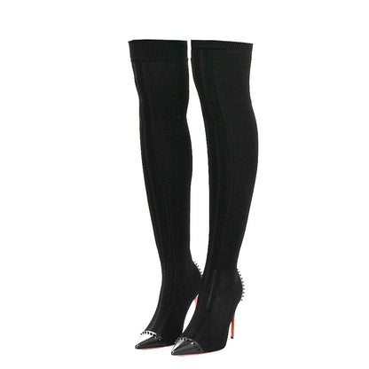 Christian Louboutin Fabric Souricette 100 Spiked Tall Sock Boots 38 Black 2 of 6