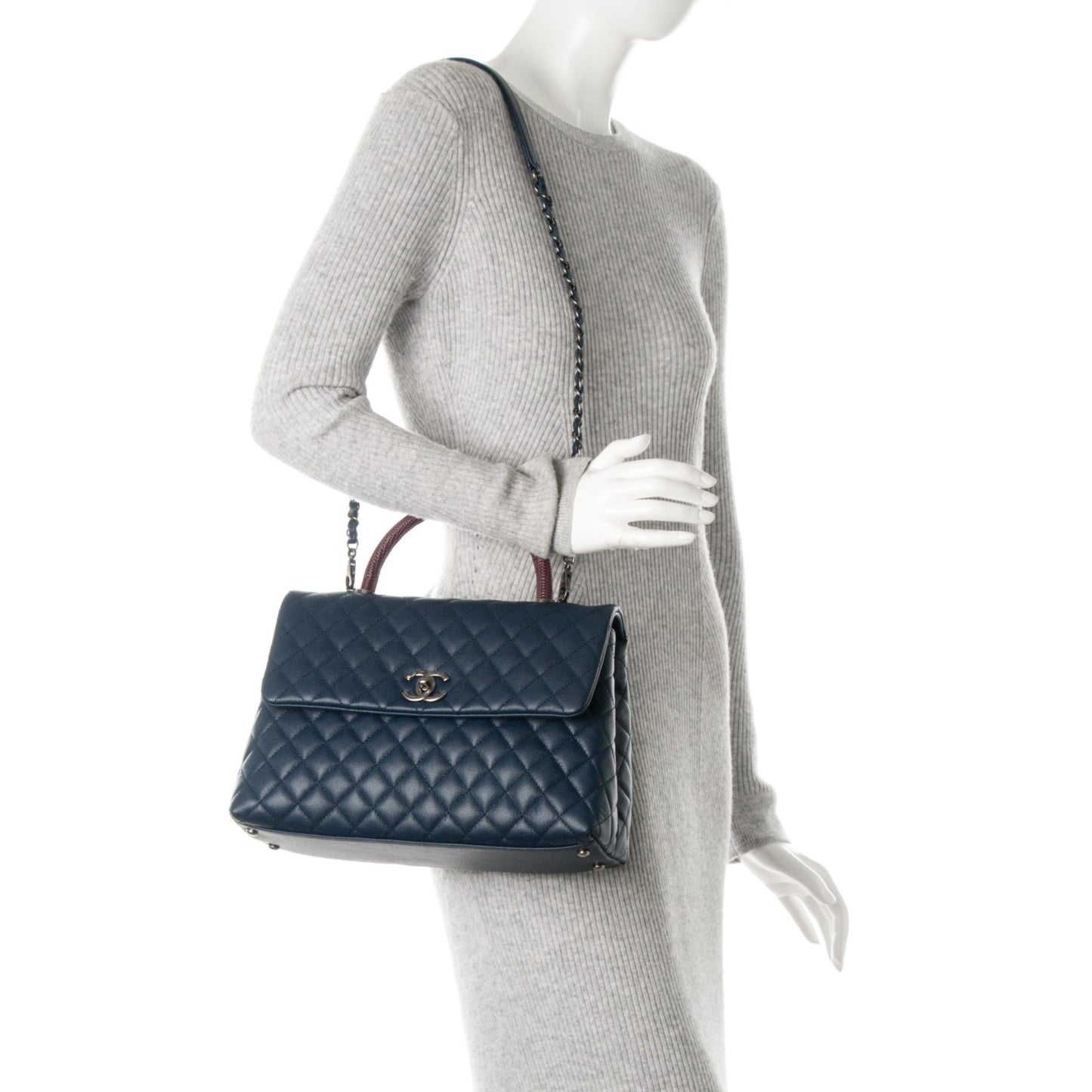 Caviar Lizard Quilted Medium Coco Handle Flap Navy