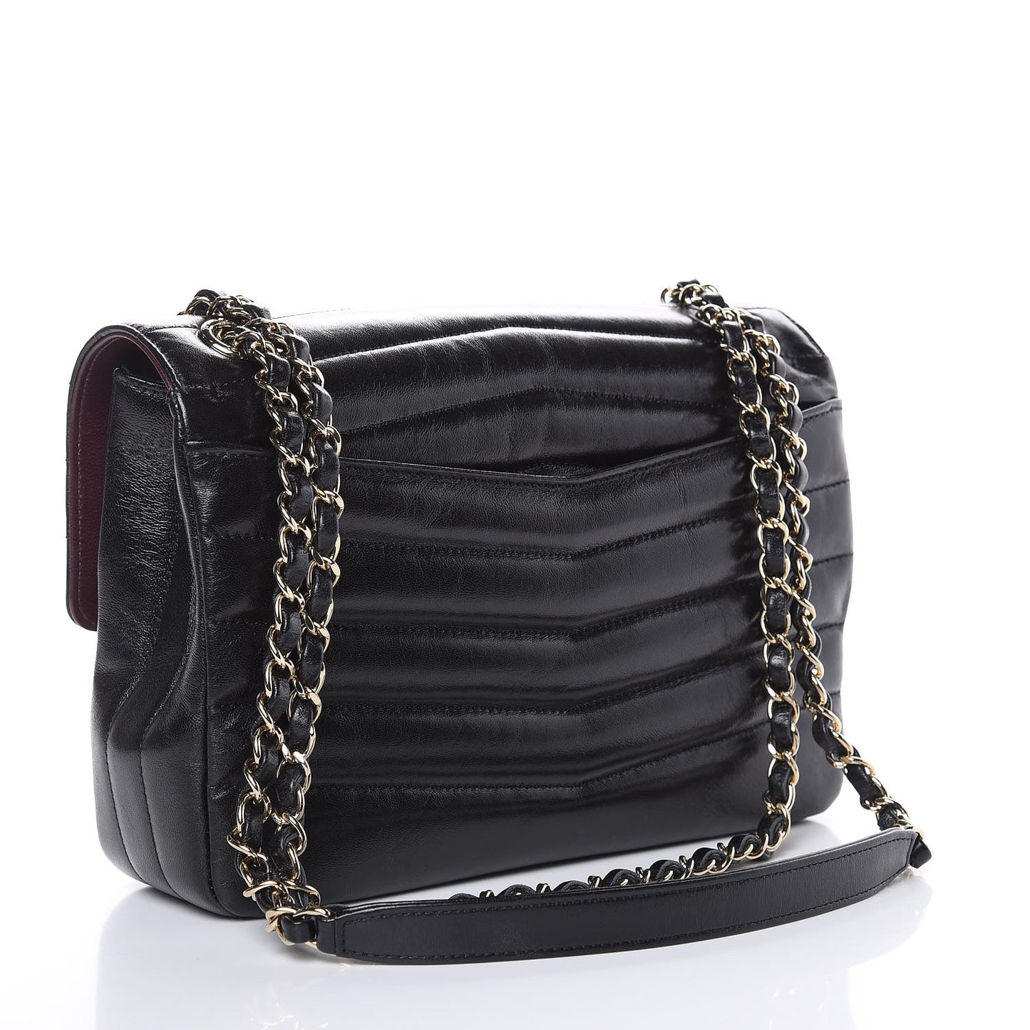 Shiny Lambskin Chevron Quilted Miroir Black
