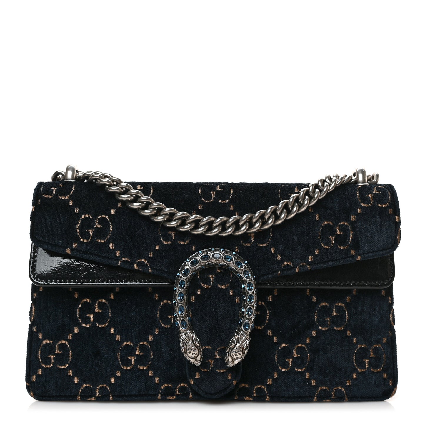 Velvet Skipper Crystal GG Monogram Small Dionysus Shoulder Bag Blue Beige Black