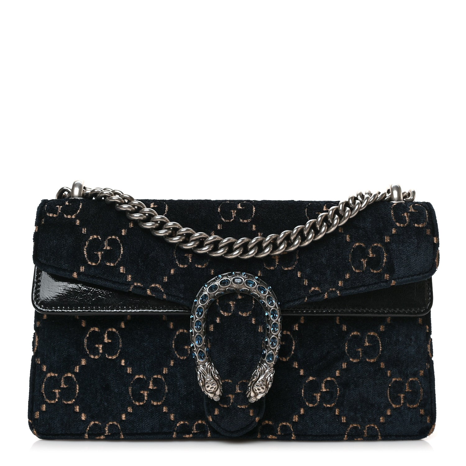Gucci Velvet Skipper Crystal GG Monogram Small Dionysus Shoulder Bag Blue Beige Black 1 of 10