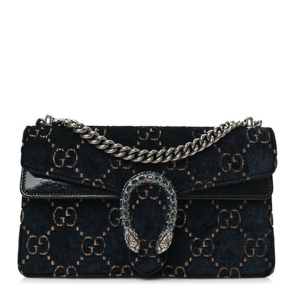 Gucci Velvet Skipper Crystal GG Monogram Small Dionysus Shoulder Bag Blue Beige Black 1 of 10