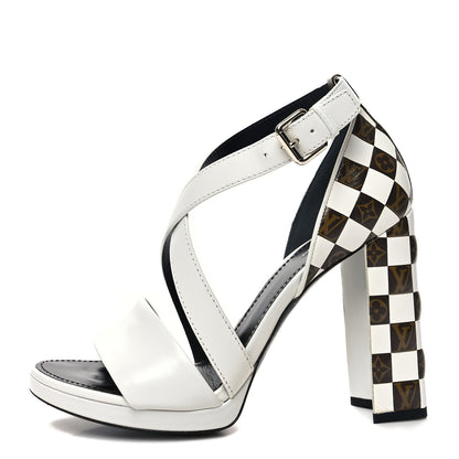 Louis Vuitton Calfskin Monogram Damier Tressage Matchmake Cross Sandals 40 White 1 of 8