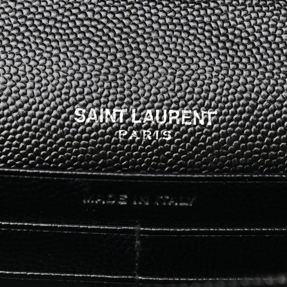 Saint Laurent Grain De Poudre Matelasse Chevron Monogram Chain Wallet Black 6 of 8