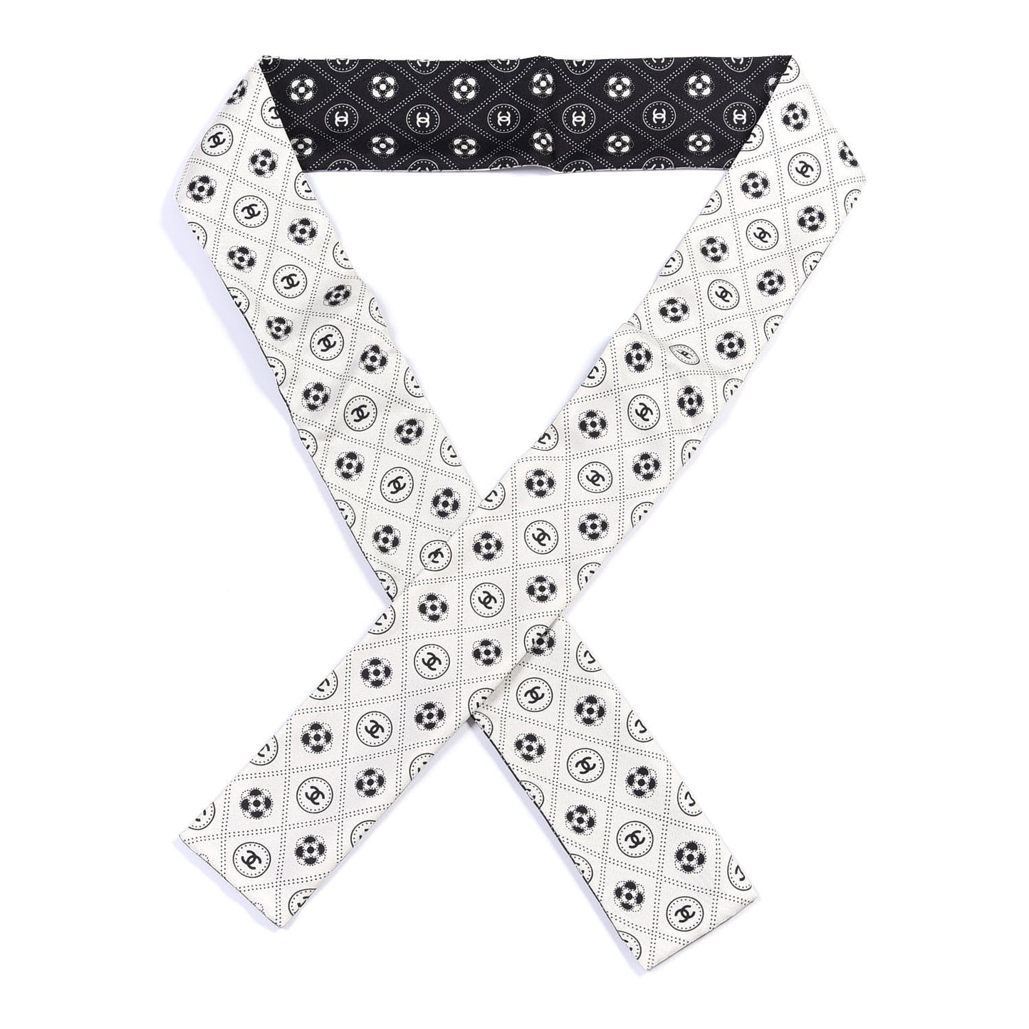 Silk CC Polka Dot Slim Bandeau Scarf Black Ecru