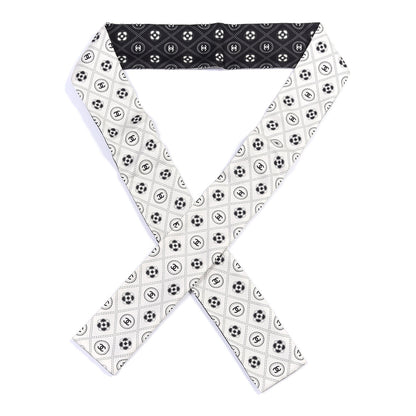 Chanel Silk CC Polka Dot Slim Bandeau Scarf Black Ecru 1 of 3