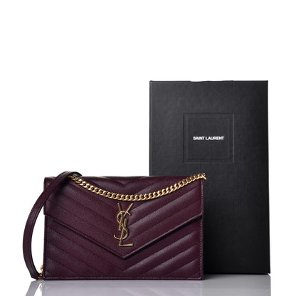 Saint Laurent Grain De Poudre Matelasse Chevron Monogram Envelope Chain Wallet Rouge Legion 9 of 9
