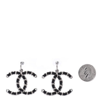 Chanel Satin CC Chain Earrings Silver Black 2 of 4