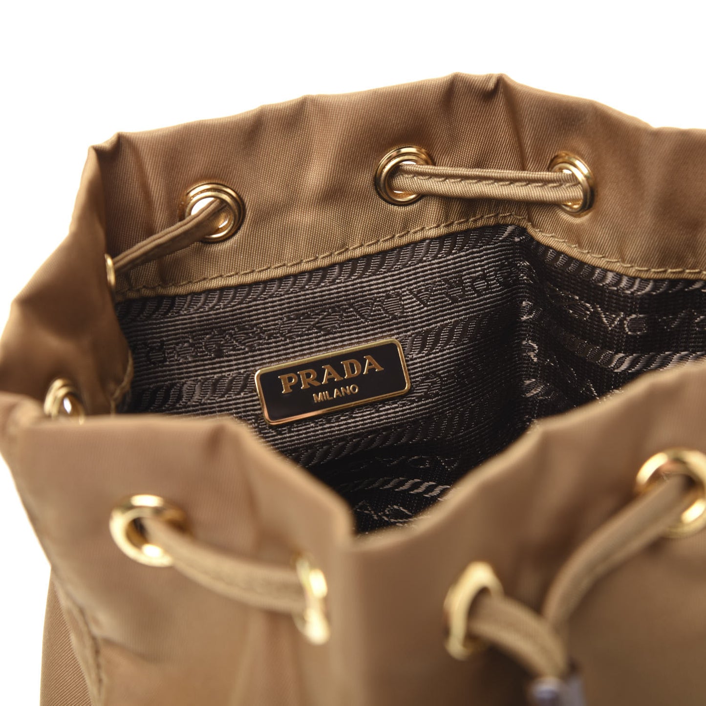Saffiano Tessuto Nylon Bucket Wristlet Tabacco