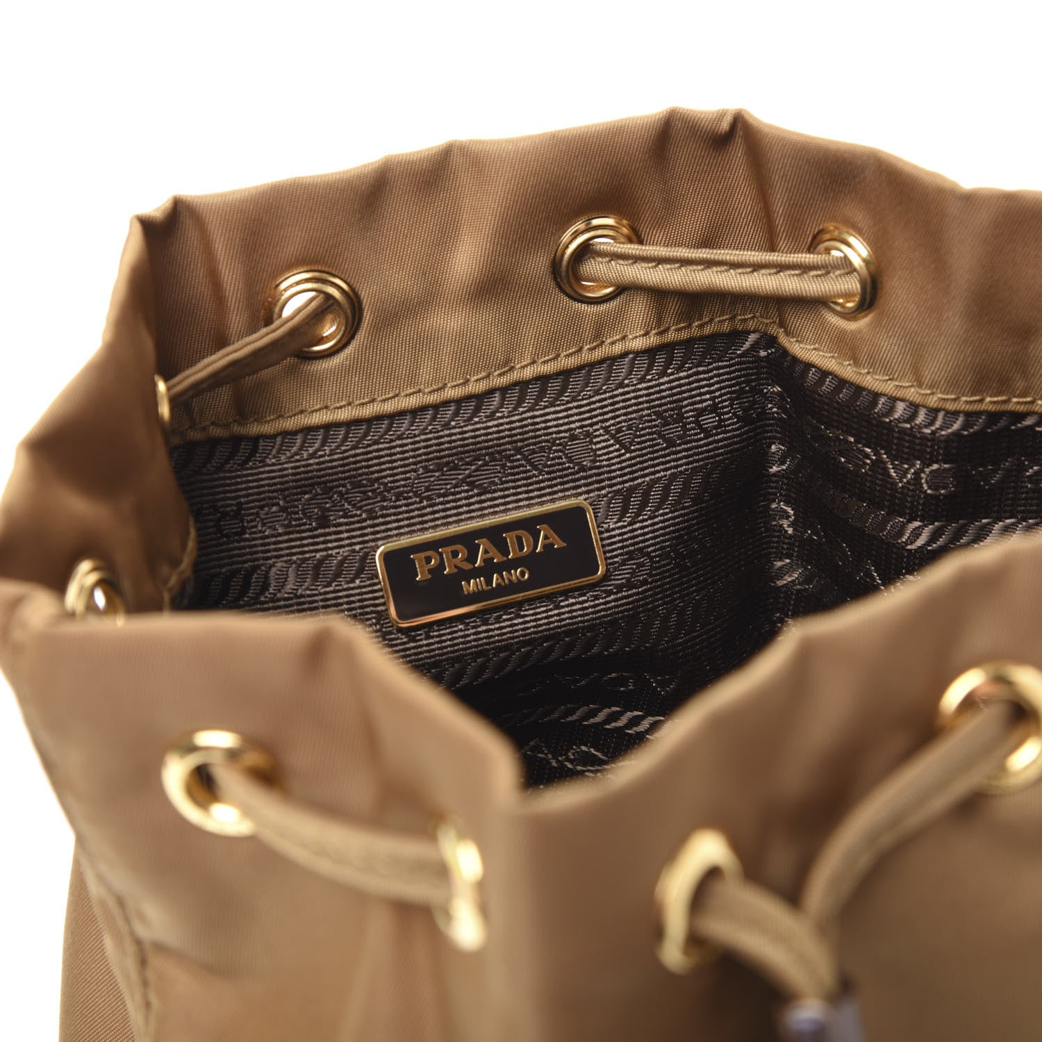 Prada Saffiano Tessuto Nylon Bucket Wristlet Tabacco 7 of 9