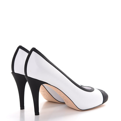 Chanel Lambskin Grosgrain Cap Toe CC Pumps 37 White Black 7 of 9