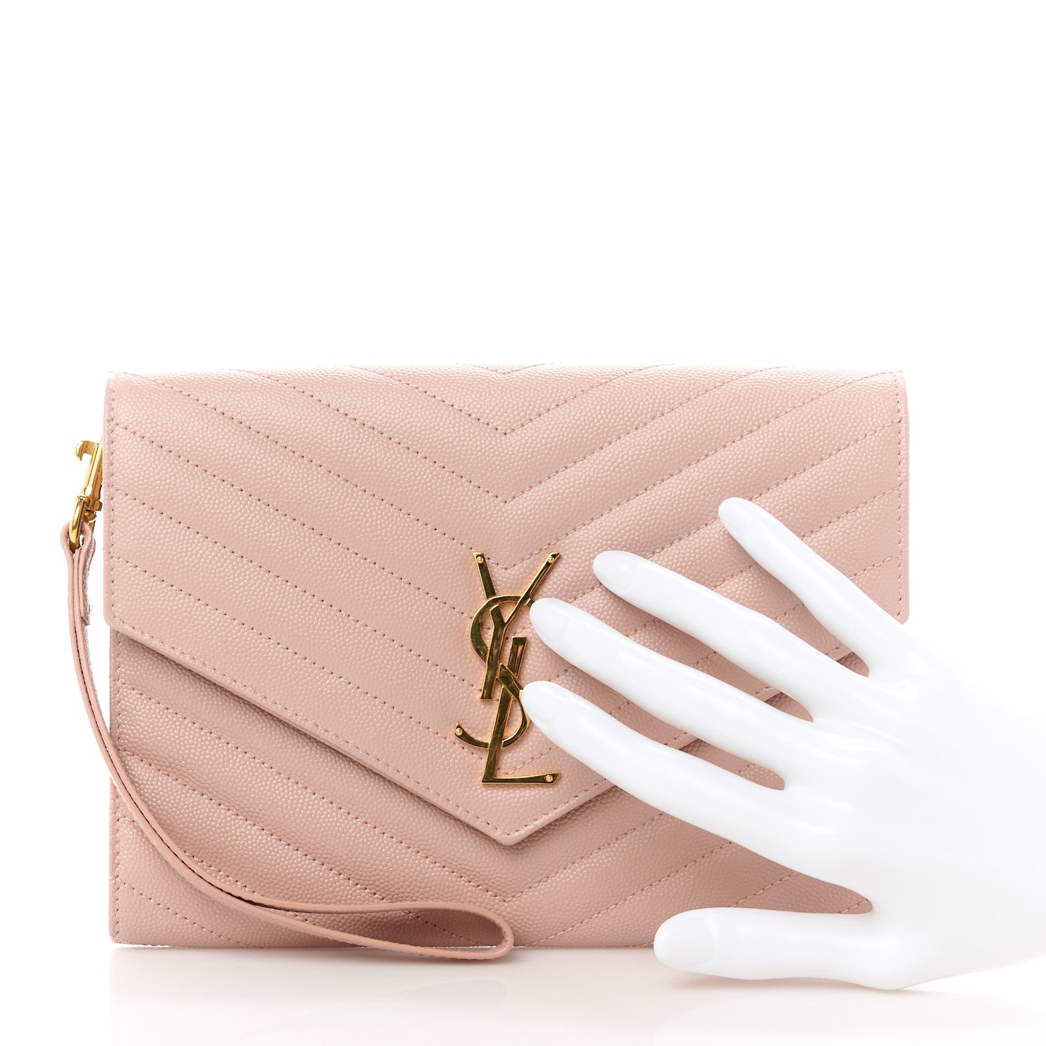 Saint Laurent Grain De Poudre Matelasse Chevron Monogram Envelope Clutch Pink 2 of 10