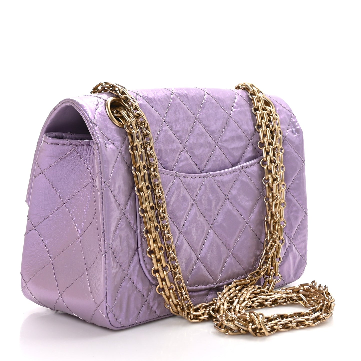 Glittered Aged Calfskin Quilted Mini 2.55 Reissue Flap Lilac