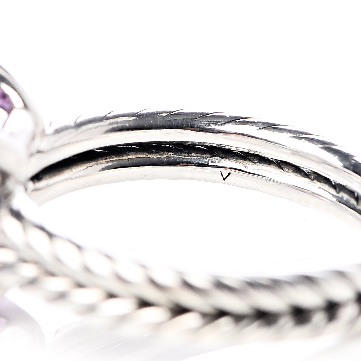 David Yurman Sterling Silver Diamond Amethyst 11mm Chatelaine Ring 50 5.5 5 of 6