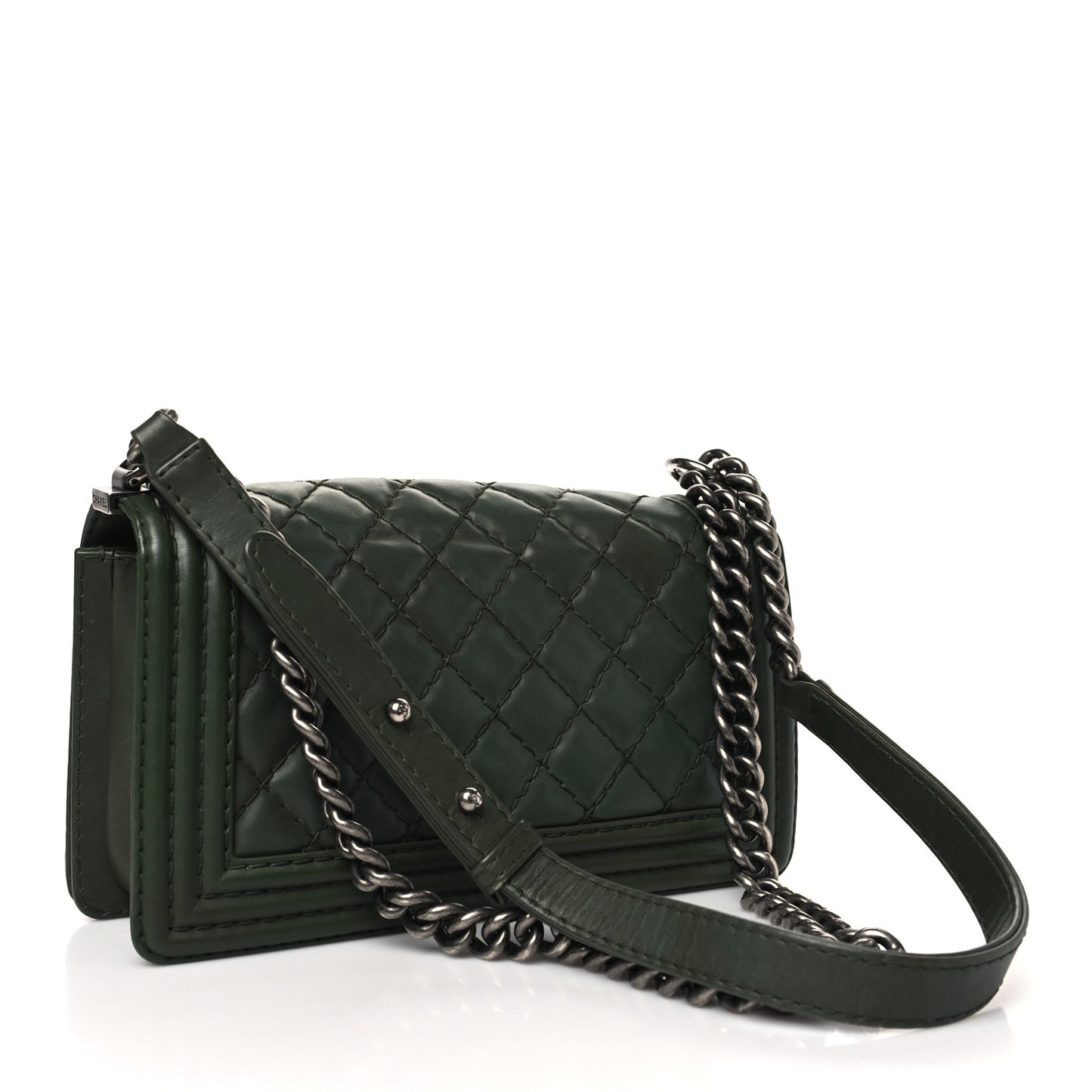Calfskin Stitched Medium Boy Flap Dark Green