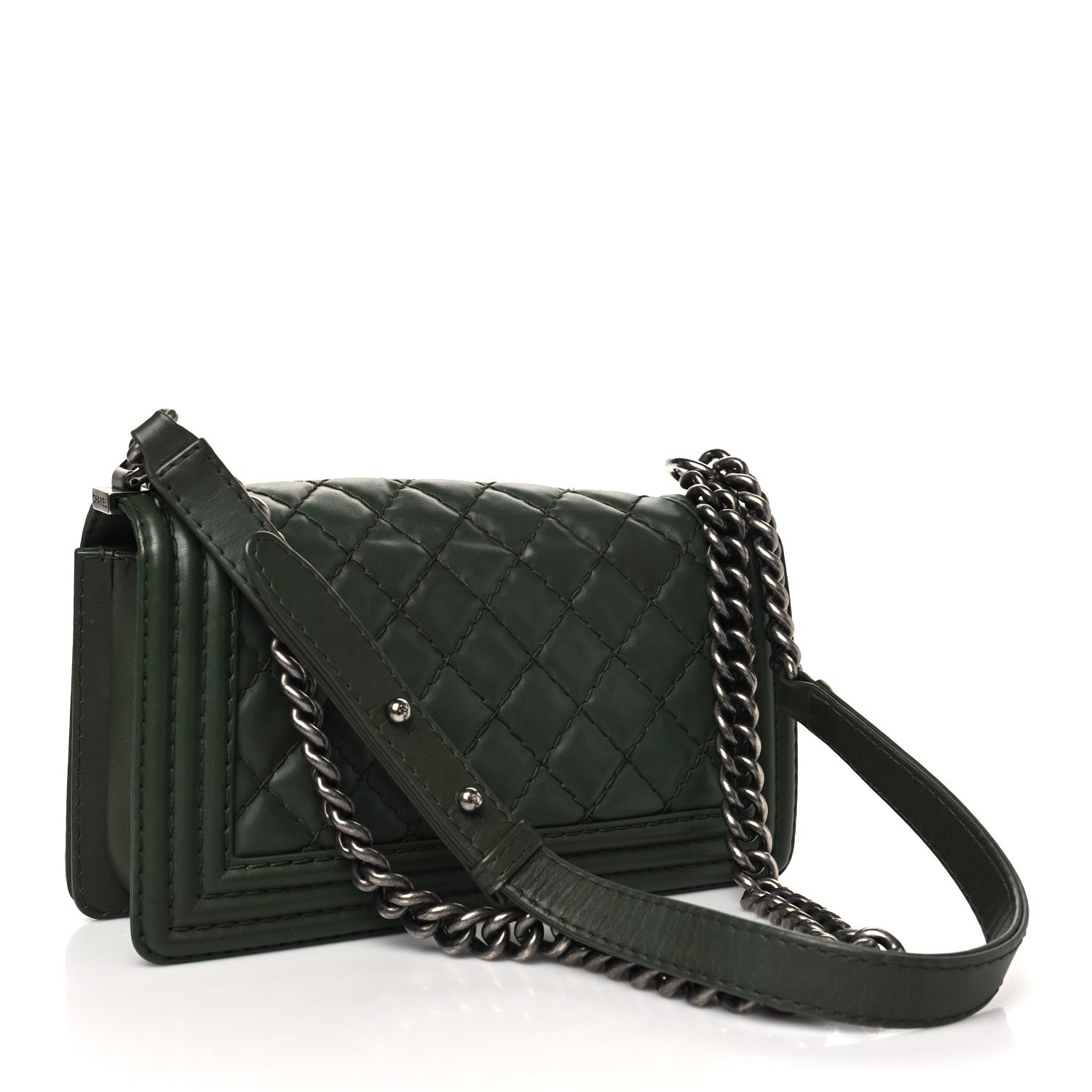 Chanel Calfskin Stitched Medium Boy Flap Dark Green 3 of 10