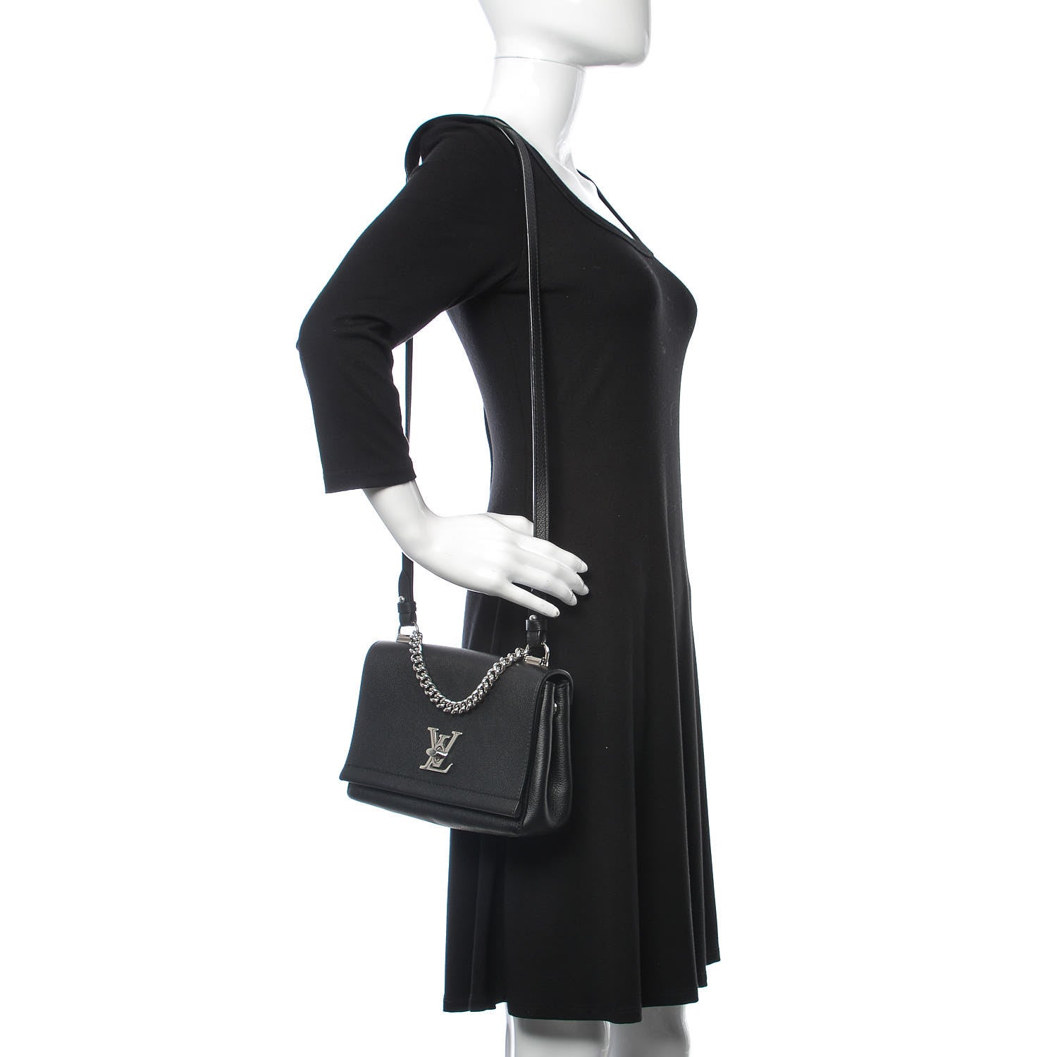 Louis Vuitton Calfskin Lockme II Chain Bag BB Black 2 of 14