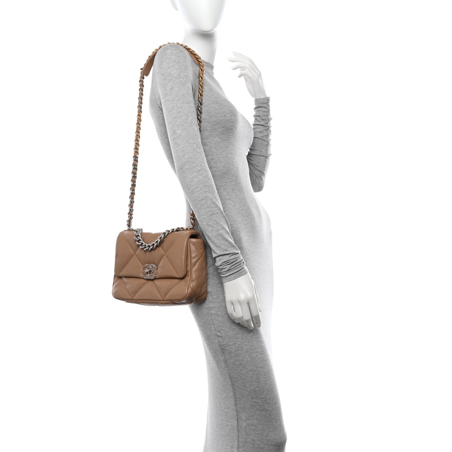 Chanel Lambskin Quilted Medium Chanel 19 Flap Dark Beige 2 of 10