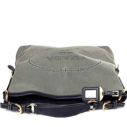 Prada Jacquard Logo Hobo Corda Navy 10 of 13