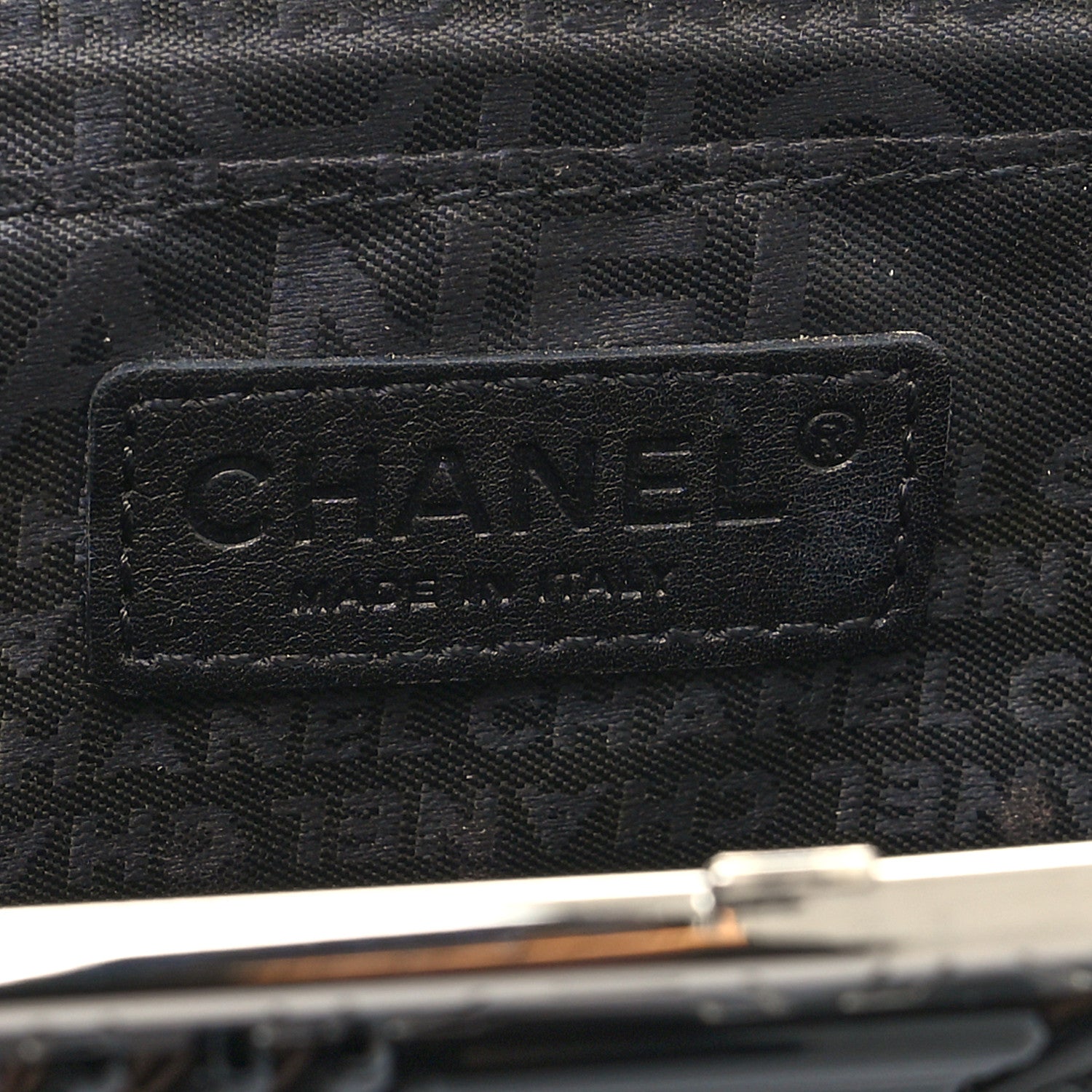 Chanel Metal Satin Beaded Frame Logo Clutch Pink Black Silver 6 of 12