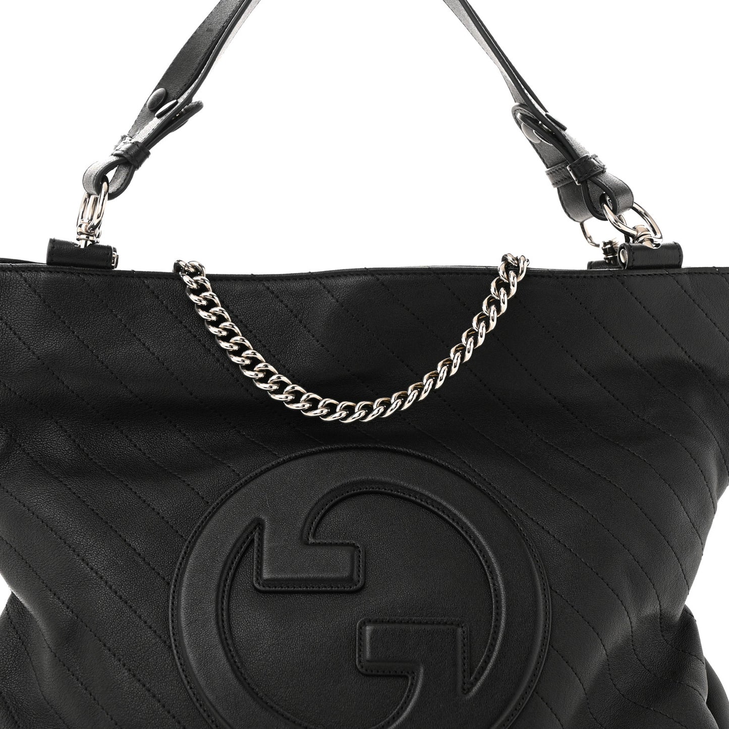 Sakai Be Green Calfskin Diagonal Stitched Medium Blondie Tote  Black