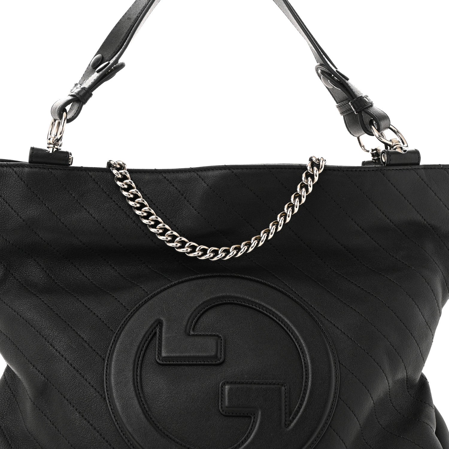 Gucci Sakai Be Green Calfskin Diagonal Stitched Medium Blondie Tote  Black 8 of 12