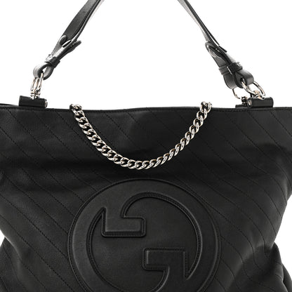 Gucci Sakai Be Green Calfskin Diagonal Stitched Medium Blondie Tote  Black 8 of 12