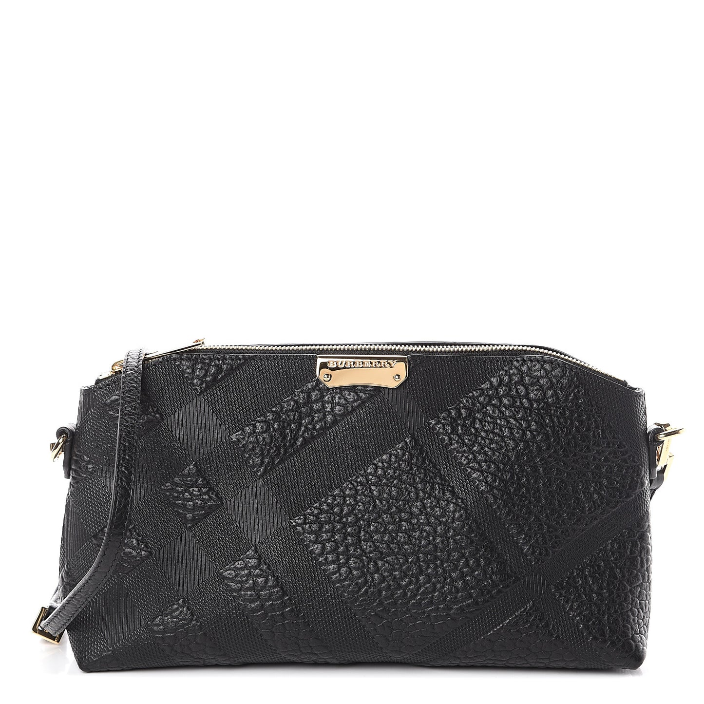 Signature Grain Calfskin Check Embossed Small Chichester Crossbody Clutch Bag Black