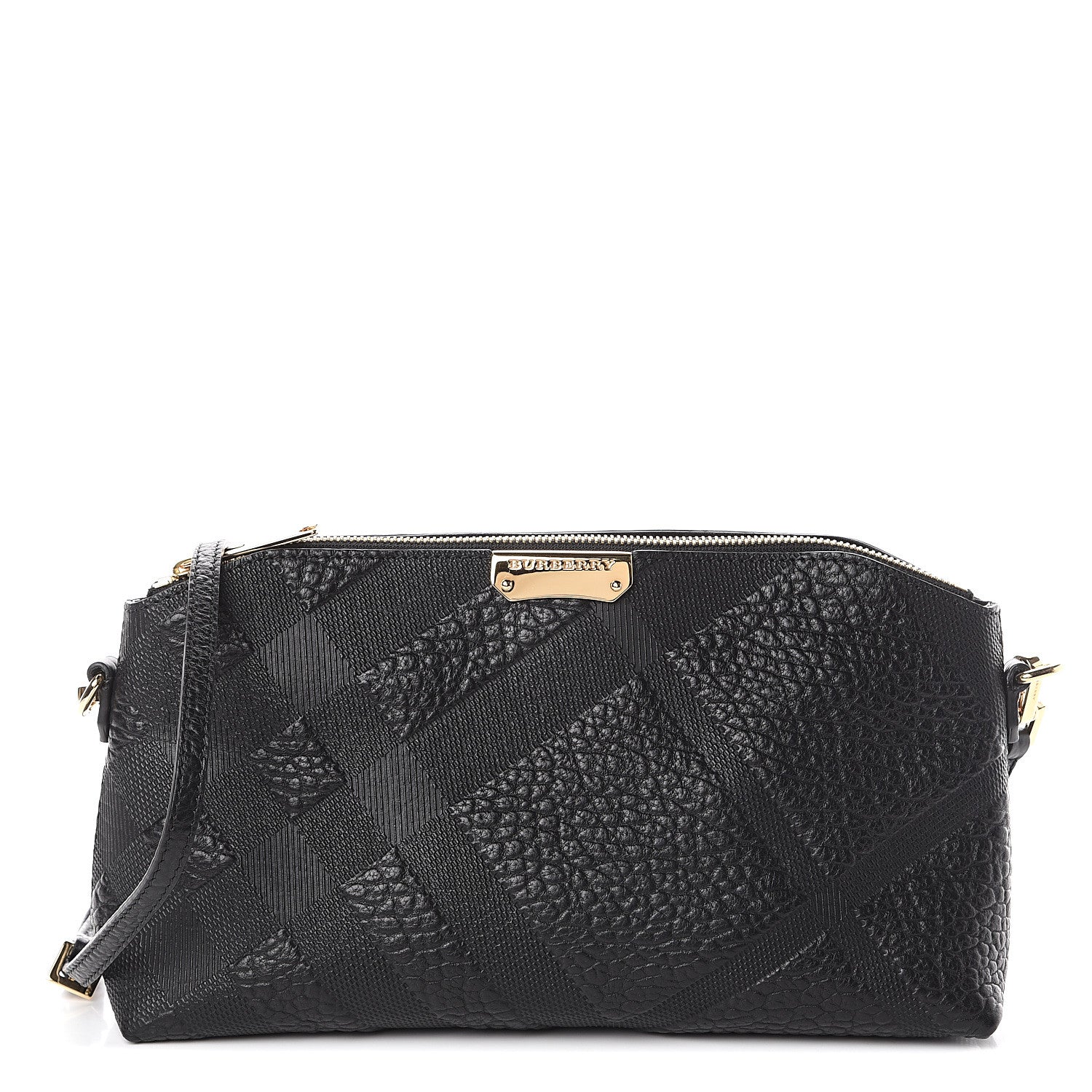 Burberry Signature Grain Calfskin Check Embossed Small Chichester Crossbody Clutch Bag Black 1 of 8