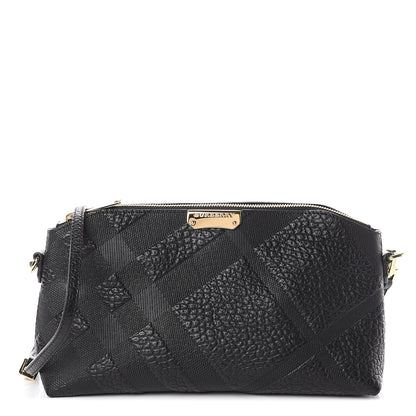 Burberry Signature Grain Calfskin Check Embossed Small Chichester Crossbody Clutch Bag Black 1 of 8