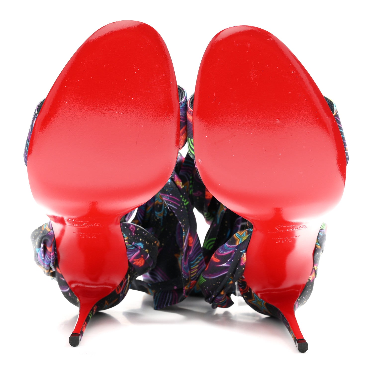 Christian Louboutin Crepe Satin Starlight Sandale Du Desert 100 Ankle Wrap Sandals  39.5 Black Multicolor 6 of 8