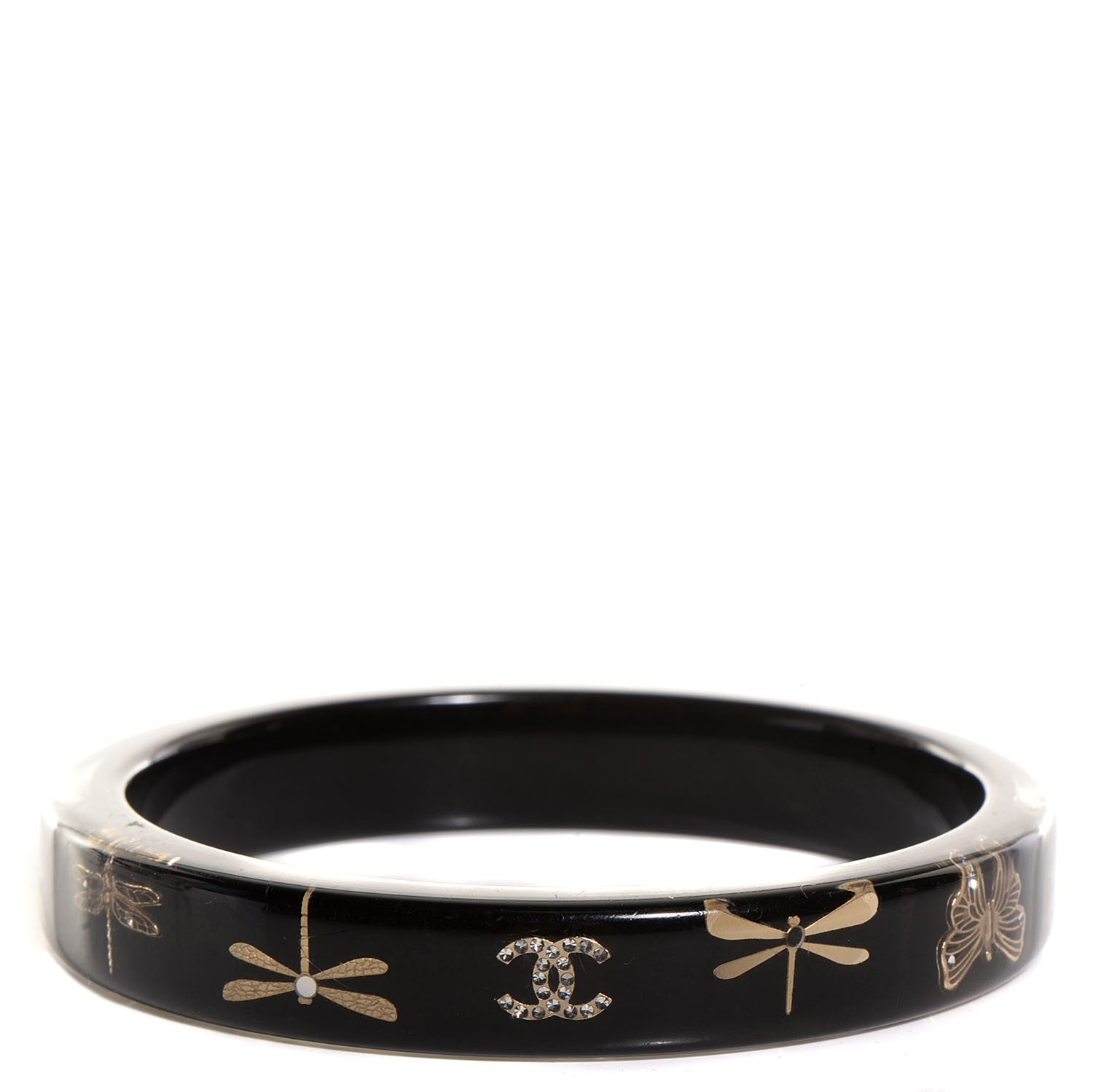 Chanel Resin Crystal CC Dragonfly Butterfly Bangle Black 1 of 4
