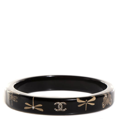 Chanel Resin Crystal CC Dragonfly Butterfly Bangle Black 1 of 4