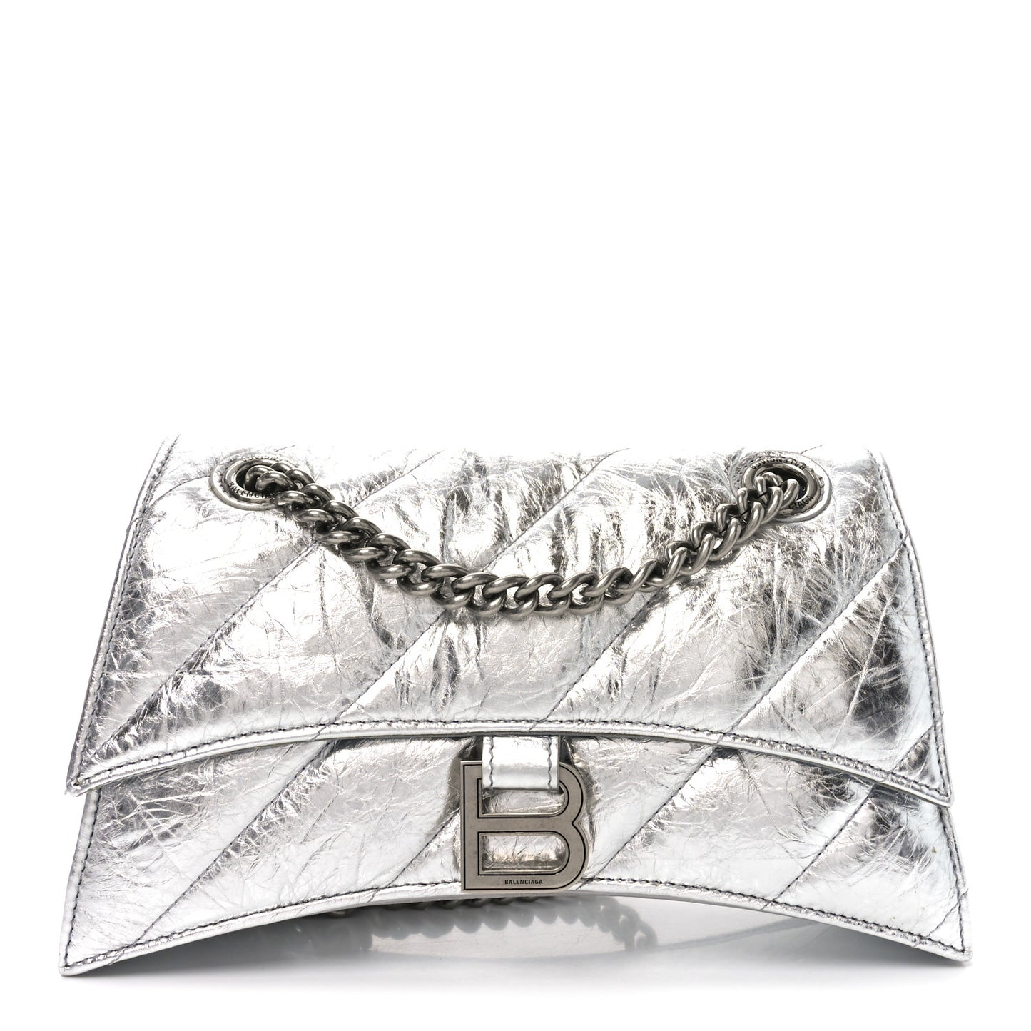 Crushed Calfskin Quilted Small Crush Chain Bag Silver