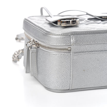 Chanel Metallic Caviar Quilted Large CC Filigree Vanity Case Silver 9 of 11