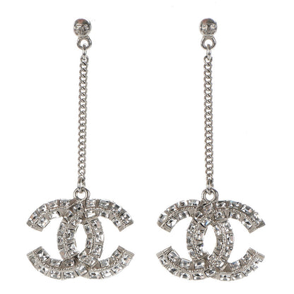 Chanel Baguette Crystal CC Drop Earrings Silver 1 of 5