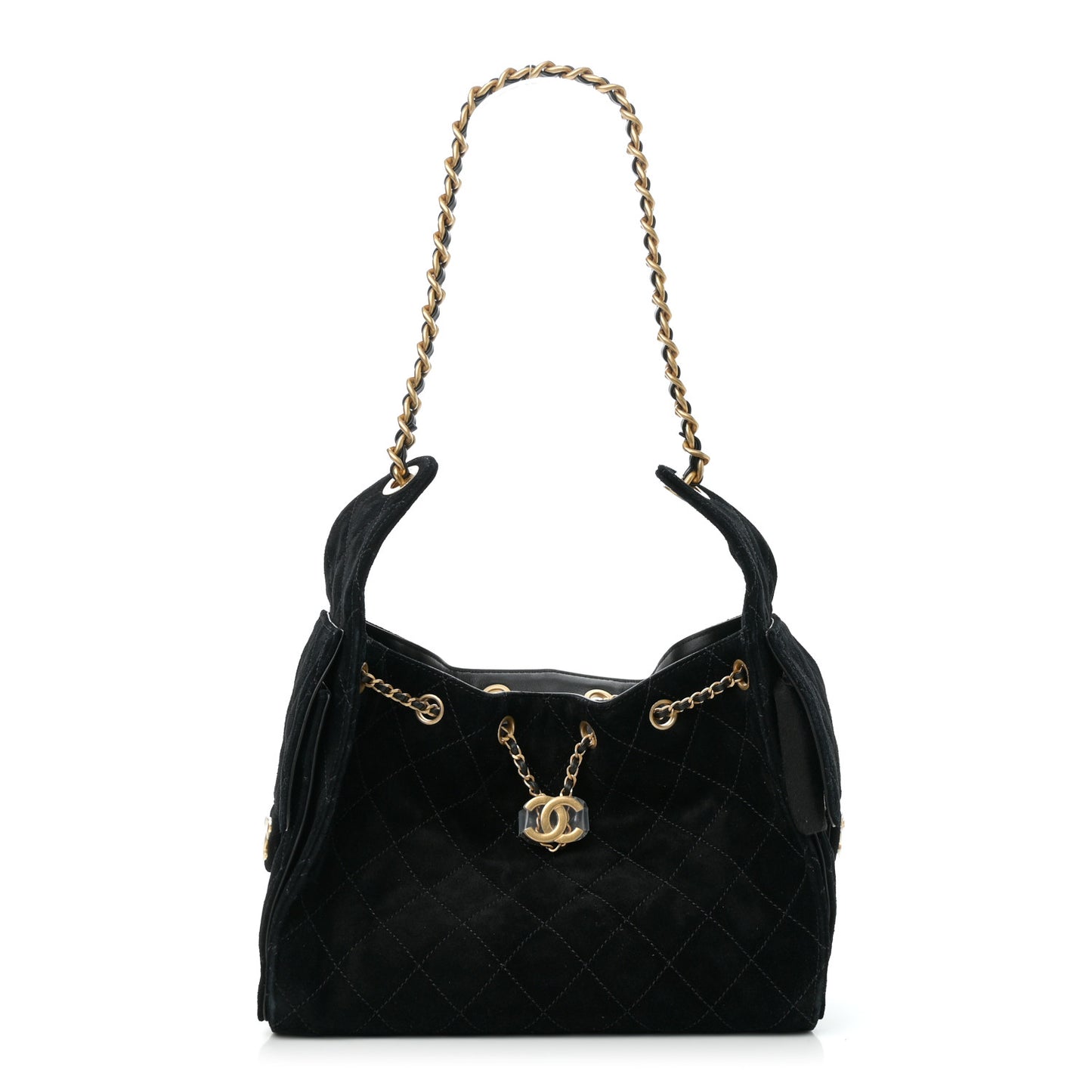 Suede Quilted Small Chanel 25 Handbag Black