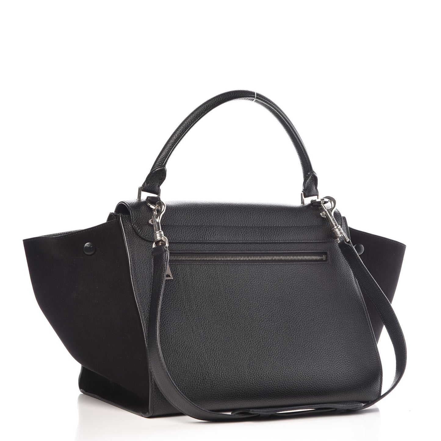 Drummed Calfskin Suede Medium Trapeze Black