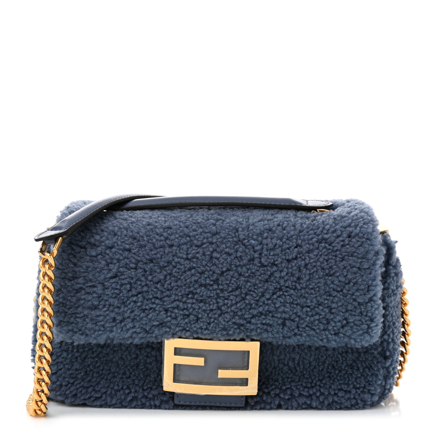 Shearling Lambskin FF Midi Chain Baguette Mirto