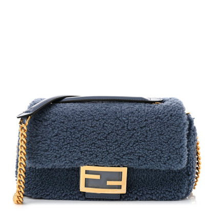 Fendi Shearling Lambskin FF Midi Chain Baguette Mirto 1 of 10