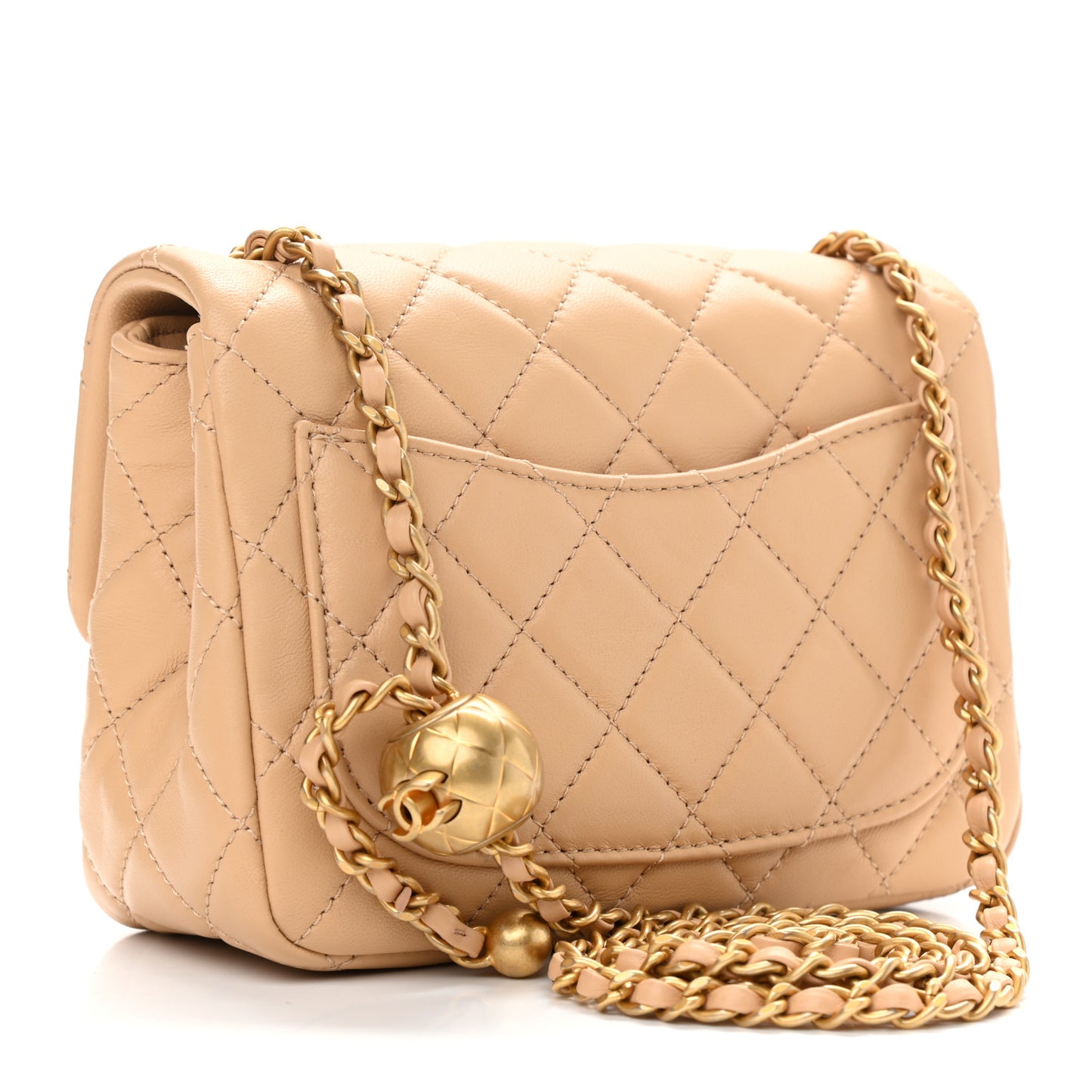 Lambskin Quilted Mini Pearl Crush Flap Beige