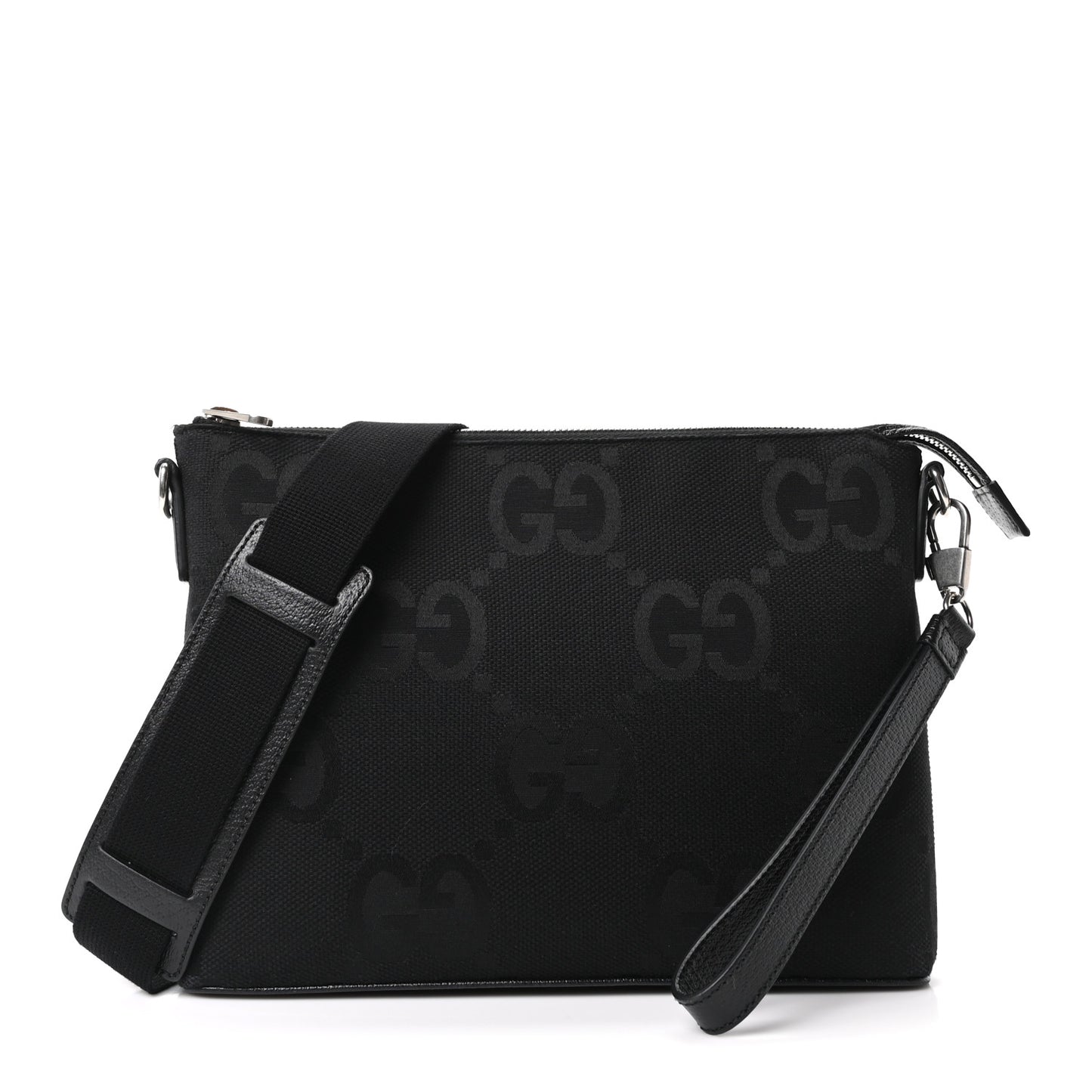 Monogram Jumbo GG Textured Dollar Calfskin Wristlet Messenger Bag Black
