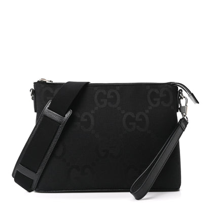 Gucci Monogram Jumbo GG Textured Dollar Calfskin Wristlet Messenger Bag Black 1 of 10