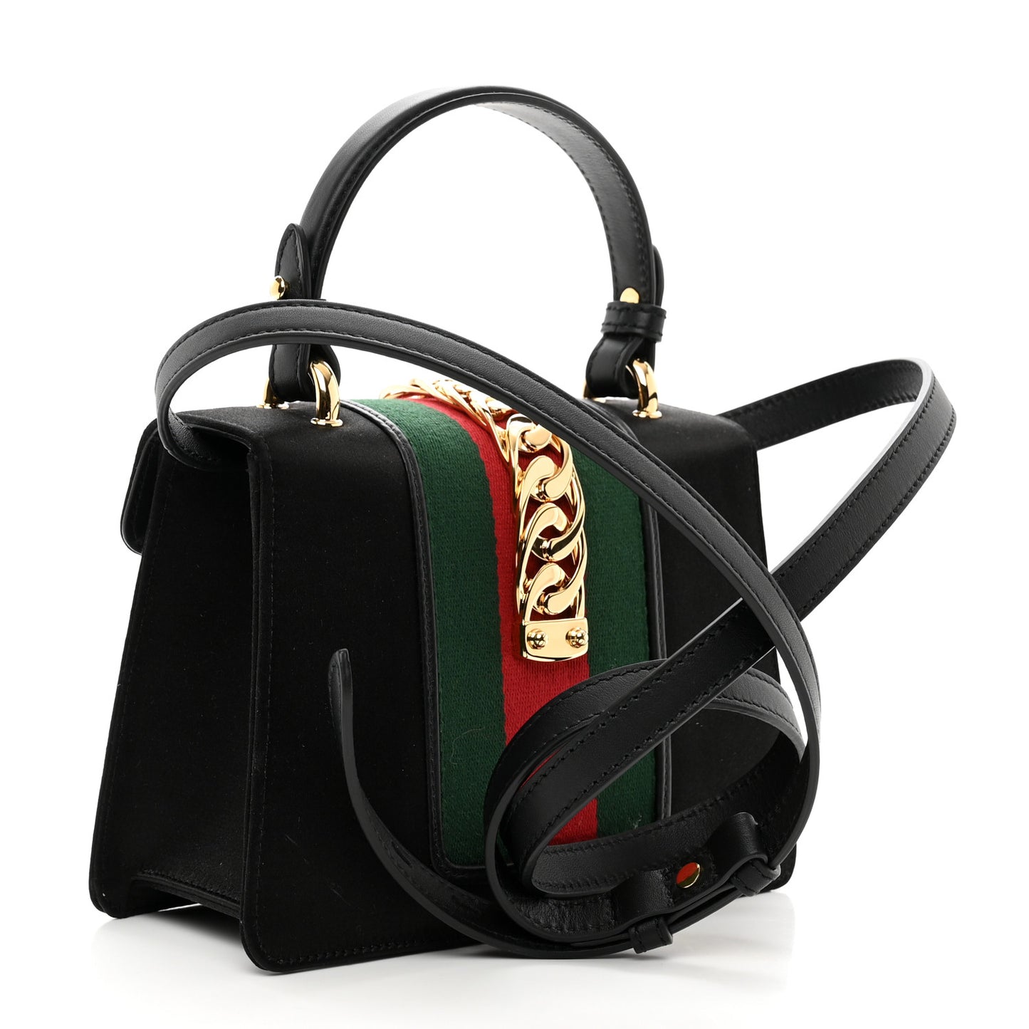 Satin Crystal Mini Sylvie Top Handle Bag Black