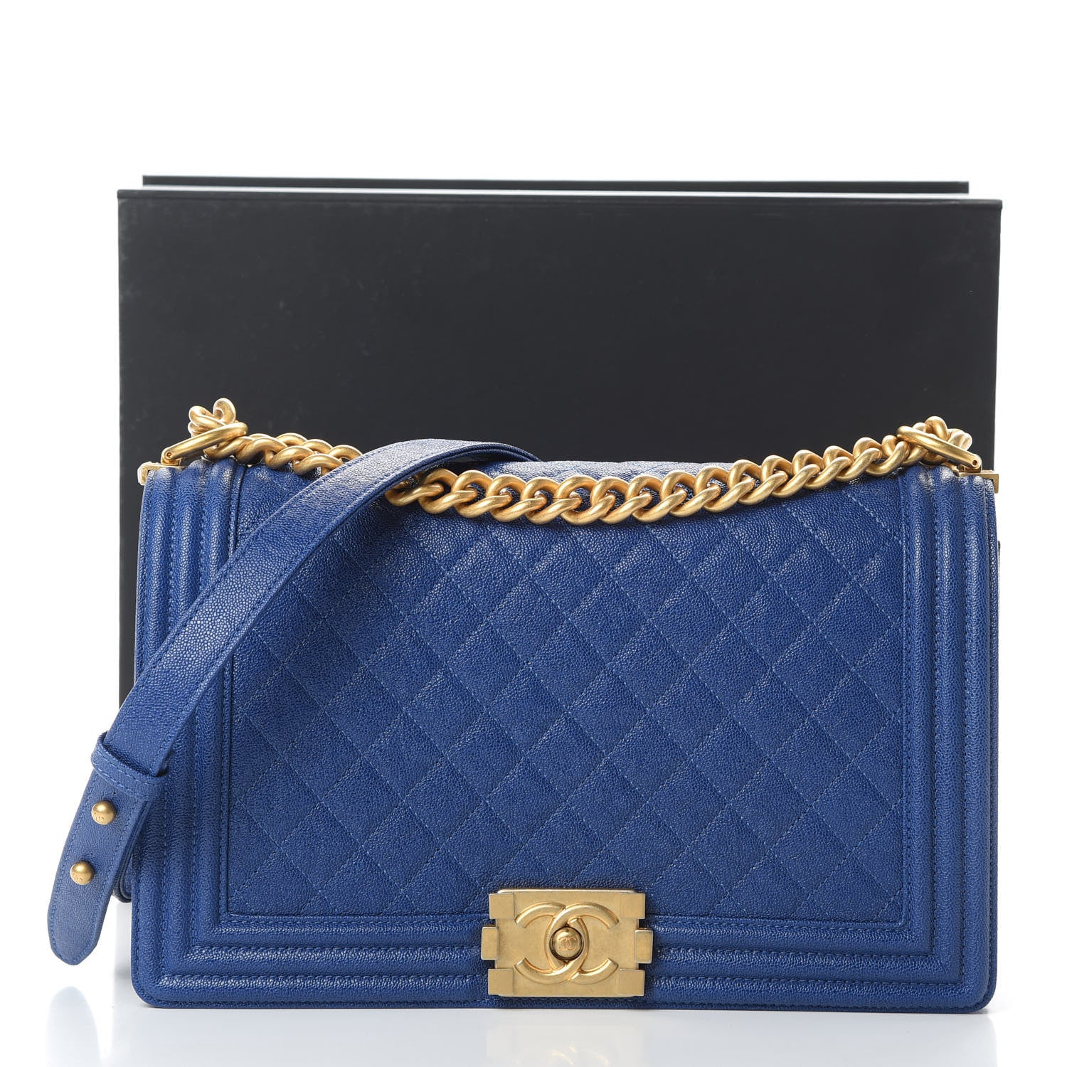 Chanel Caviar Quilted New Medium Boy Flap Blue 13 of 13