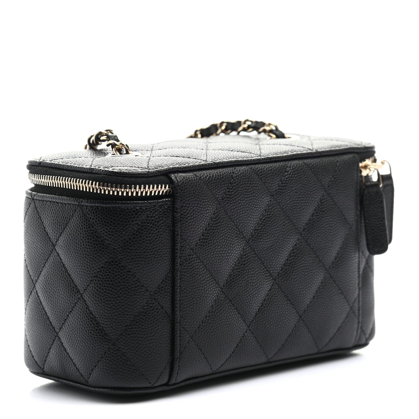 Caviar Quilted Small Vanity Case With Chain Black