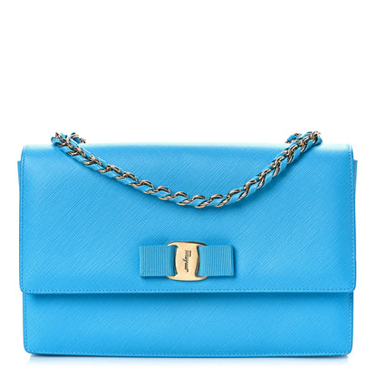 Salvatore Ferragamo Printed Calfskin Vara Bow Chain Flap Crossbody Blue 1 of 7